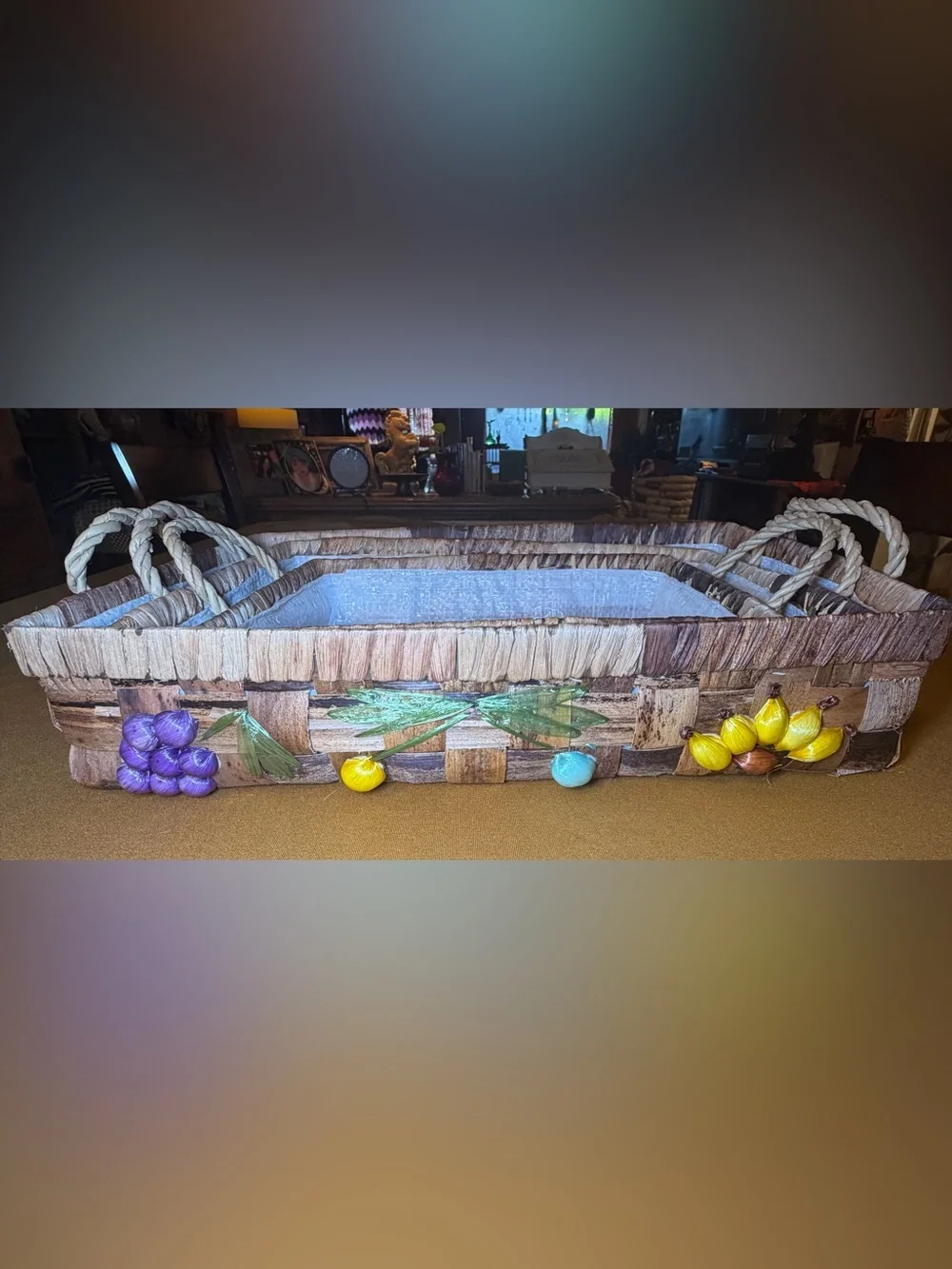 Vtg 70s Raffia Fruit Casserole Baskets Set of 3 Philippines Boho